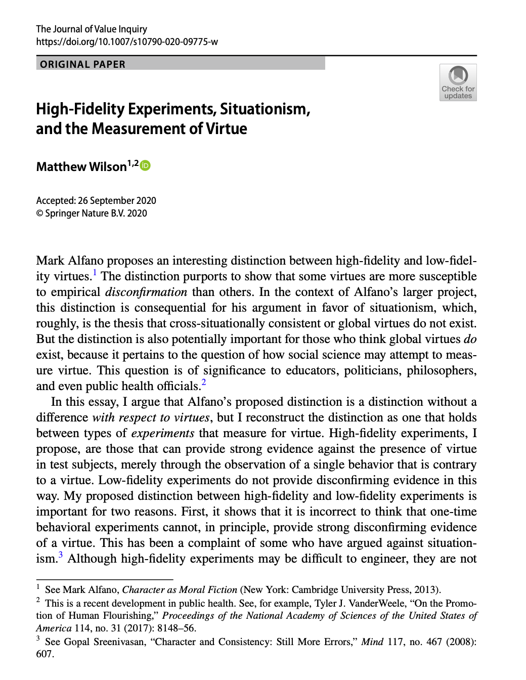 High-Fidelity Experiments, Situationism, and the Measurement of Virtue paper