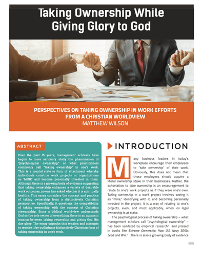 Taking Ownership While Giving Glory to God paper